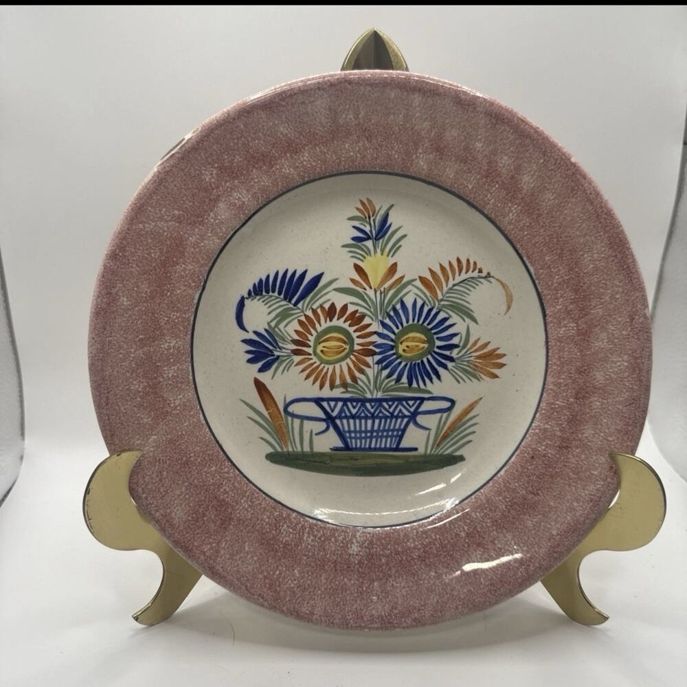 VINTAGE QUIMPER FRENCH POTTERY - MARGUERITE - BLUE/ORANGE - 7 1/4" DESSERT PLATE
